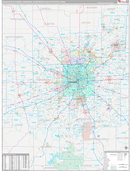 Indianapolis-Carmel-Anderson Metro Area Wall Map